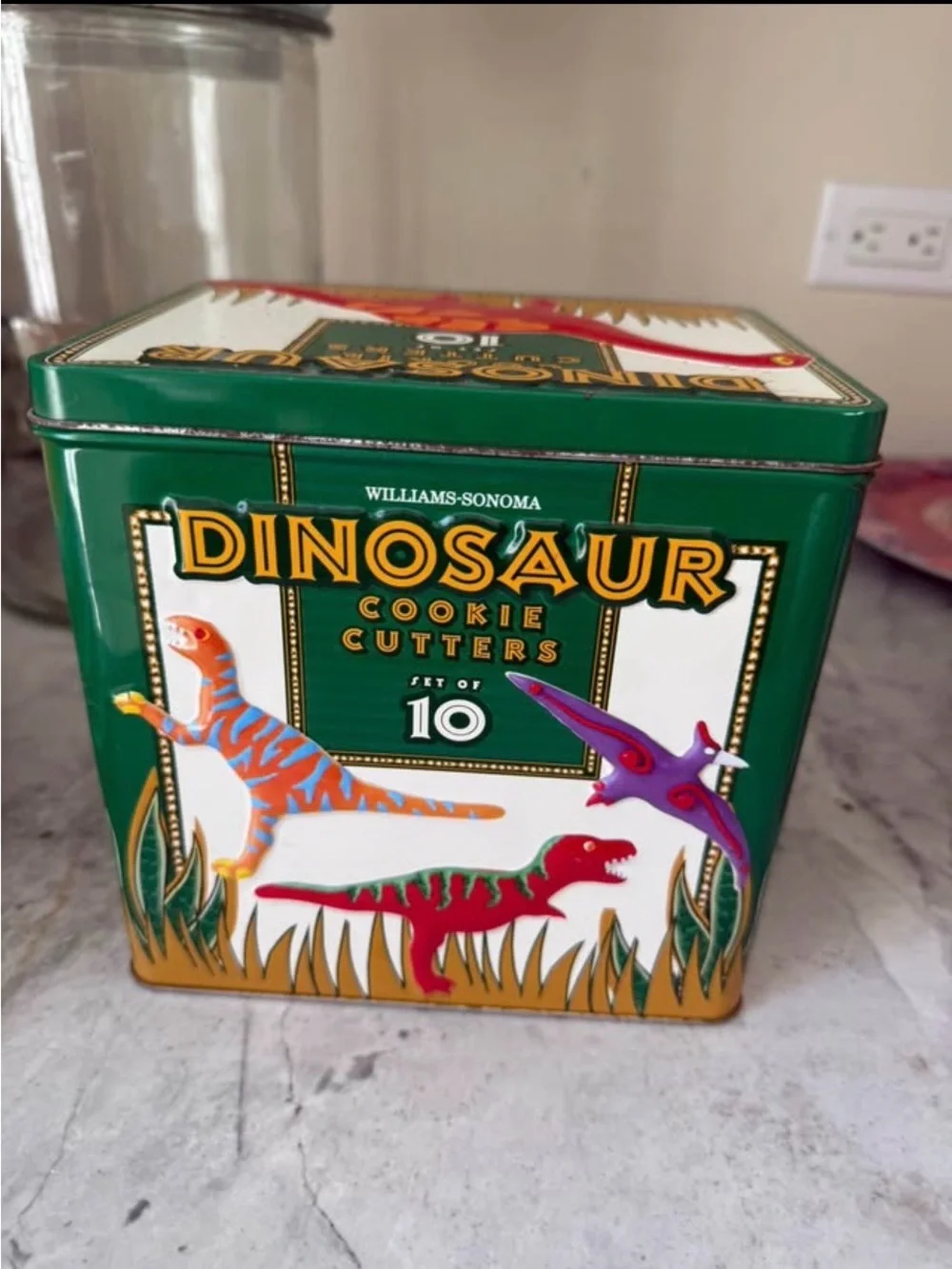Williams Sonoma Green Dinosaur Cookie Cutters Tin - Set of 10
